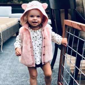 Mayoral Dusty Rose Pink Faux Fur Hooded Vest Size 24mo